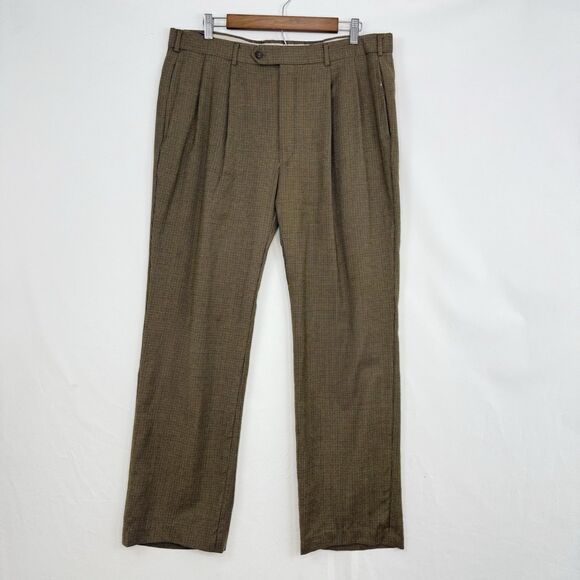 Paul Frederick Men’s 35x30 Brown Pleated Dress Pants Cuffed 100% Wool - Picture 2 of 16